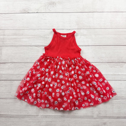 Okie Dokie Toddler Girls Dress Red Daisy Tulle Skirt Sleeveless 2T