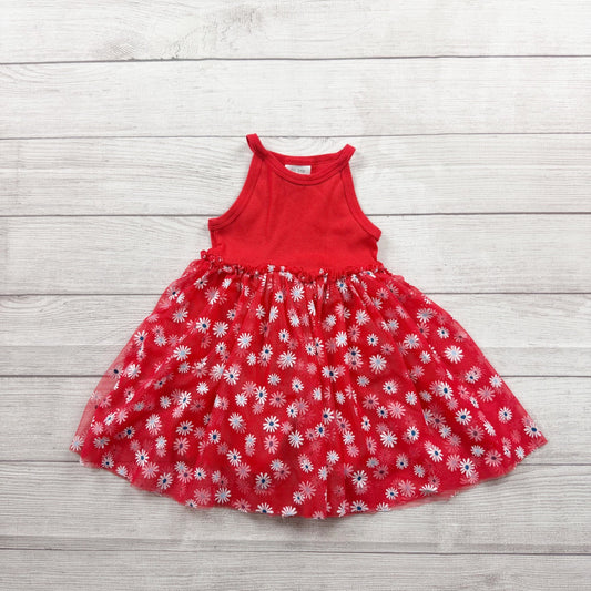 Okie Dokie Toddler Girls Dress Red Daisy Tulle Skirt Sleeveless 2T