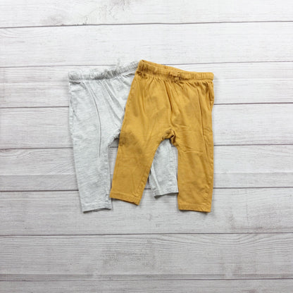 H&M Baby Elastic Waist Organic Cotton Pants 2 Pack Light Gray Yellow 9-12 Months