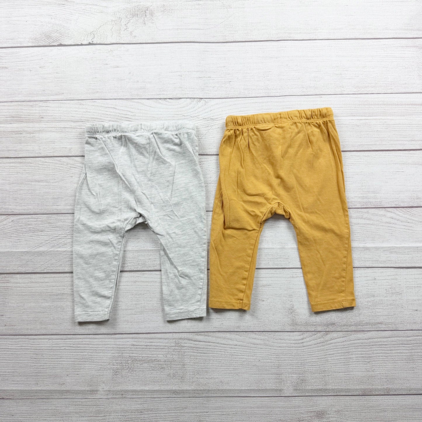 H&M Baby Elastic Waist Organic Cotton Pants 2 Pack Light Gray Yellow 9-12 Months