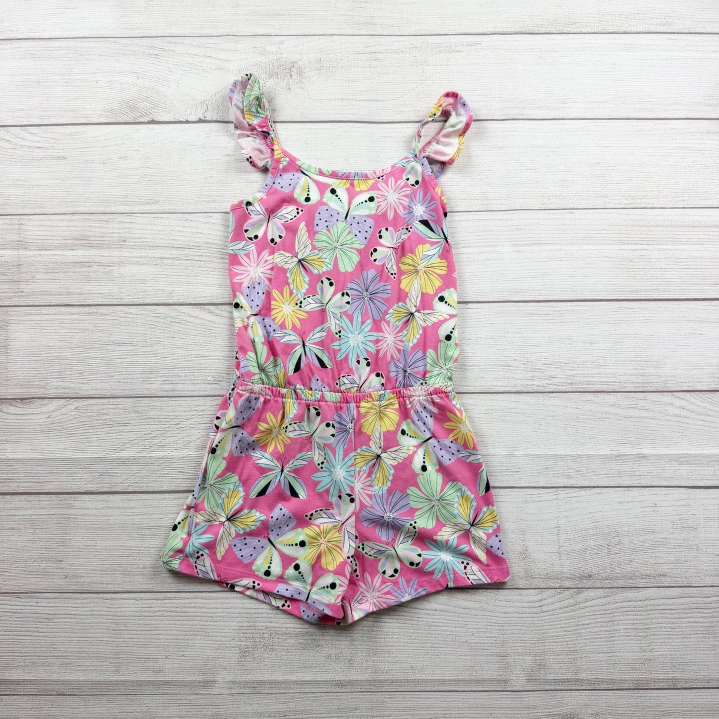 The Children’s Place Girls Sleeveless Butterfly Print Pink Romper M 7-8