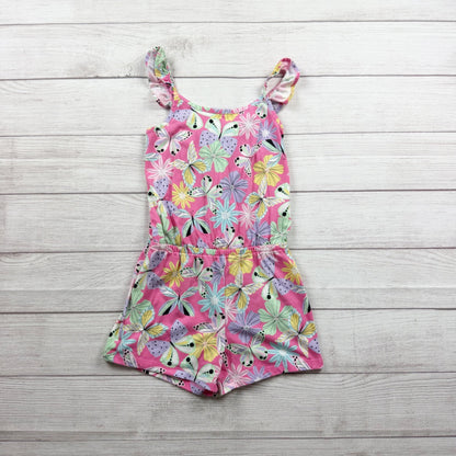 The Children’s Place Girls Sleeveless Butterfly Print Pink Romper M 7-8
