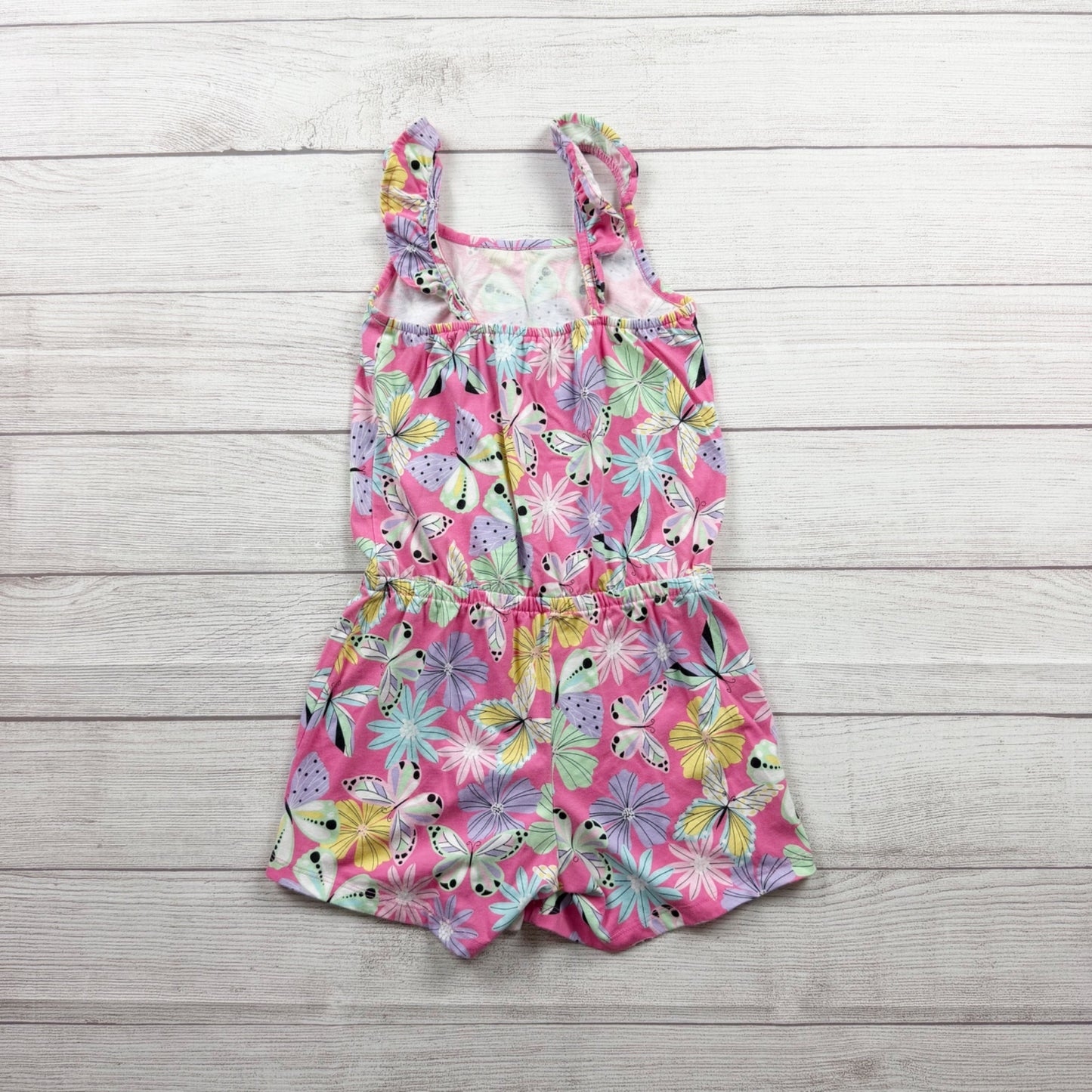 The Children’s Place Girls Sleeveless Butterfly Print Pink Romper M 7-8