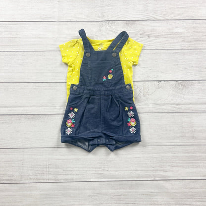 Carter’s Baby Girl Overall Shorts Denim Floral Embroidered Shortalls Set 12 Months
