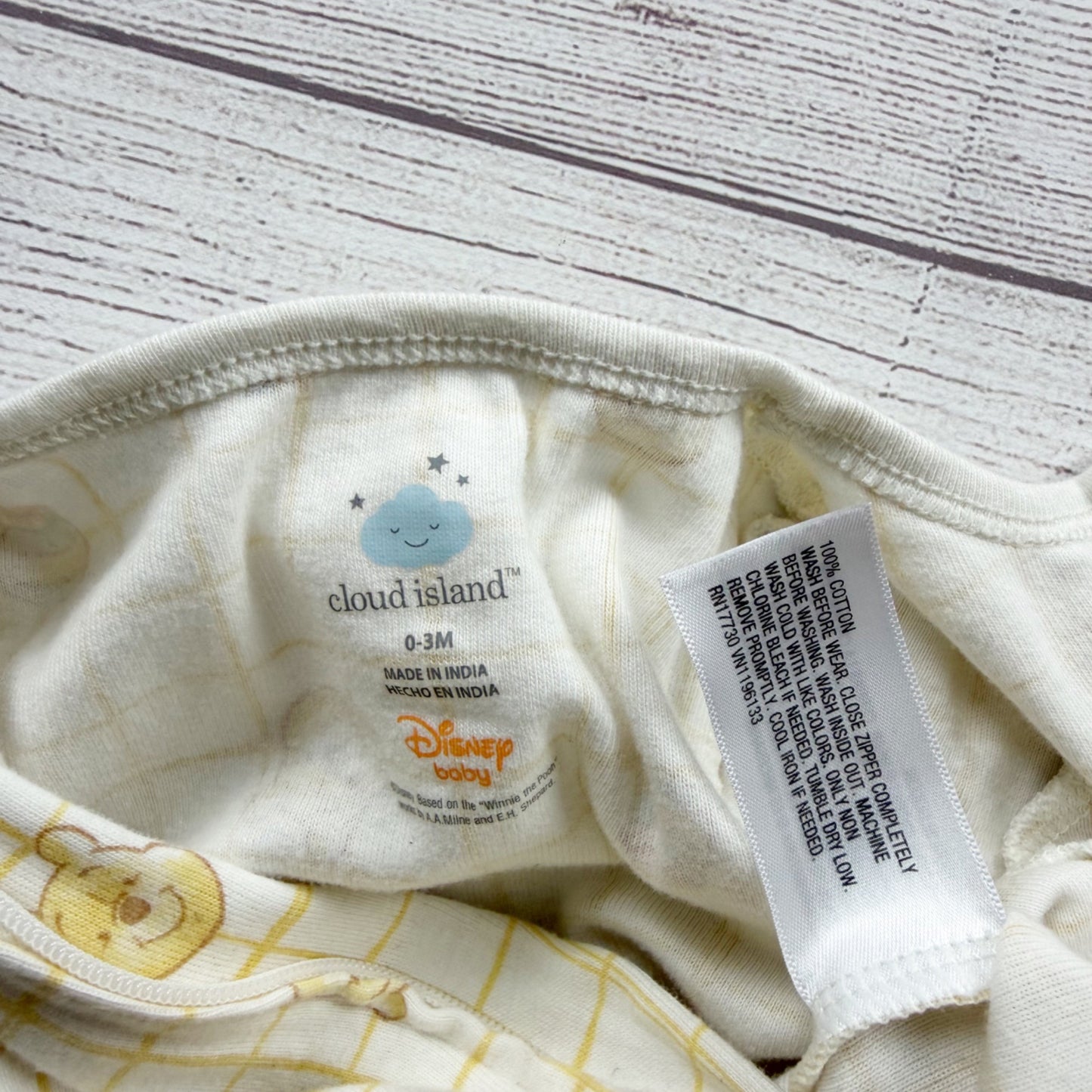 Disney Cloud Island Baby Yellow Winnie the Pooh Sleep Play Pajamas 0-3 Months