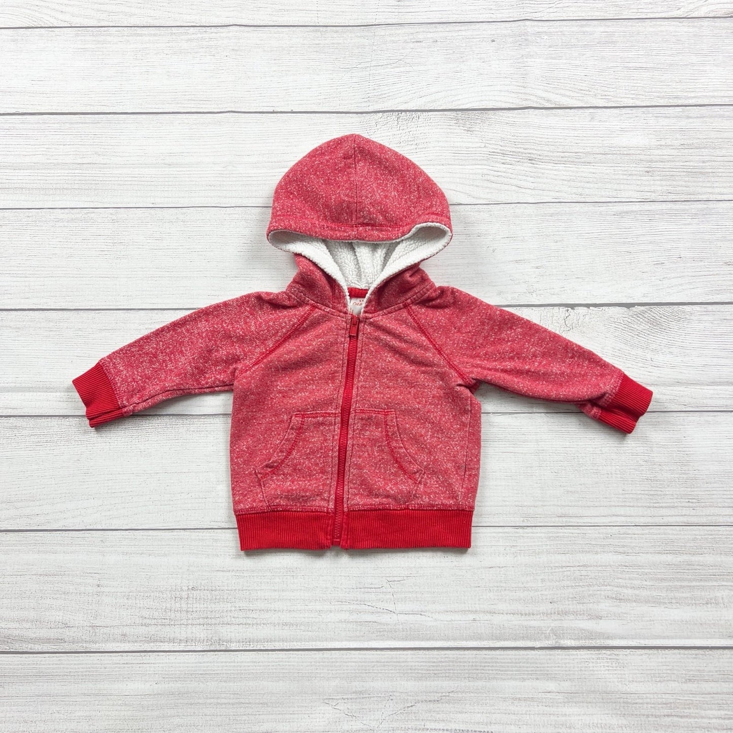 Baby Cat & Jack Red Zip Up Sherpa Lined Hooded Sweatshirt Jacket 6-9 Months