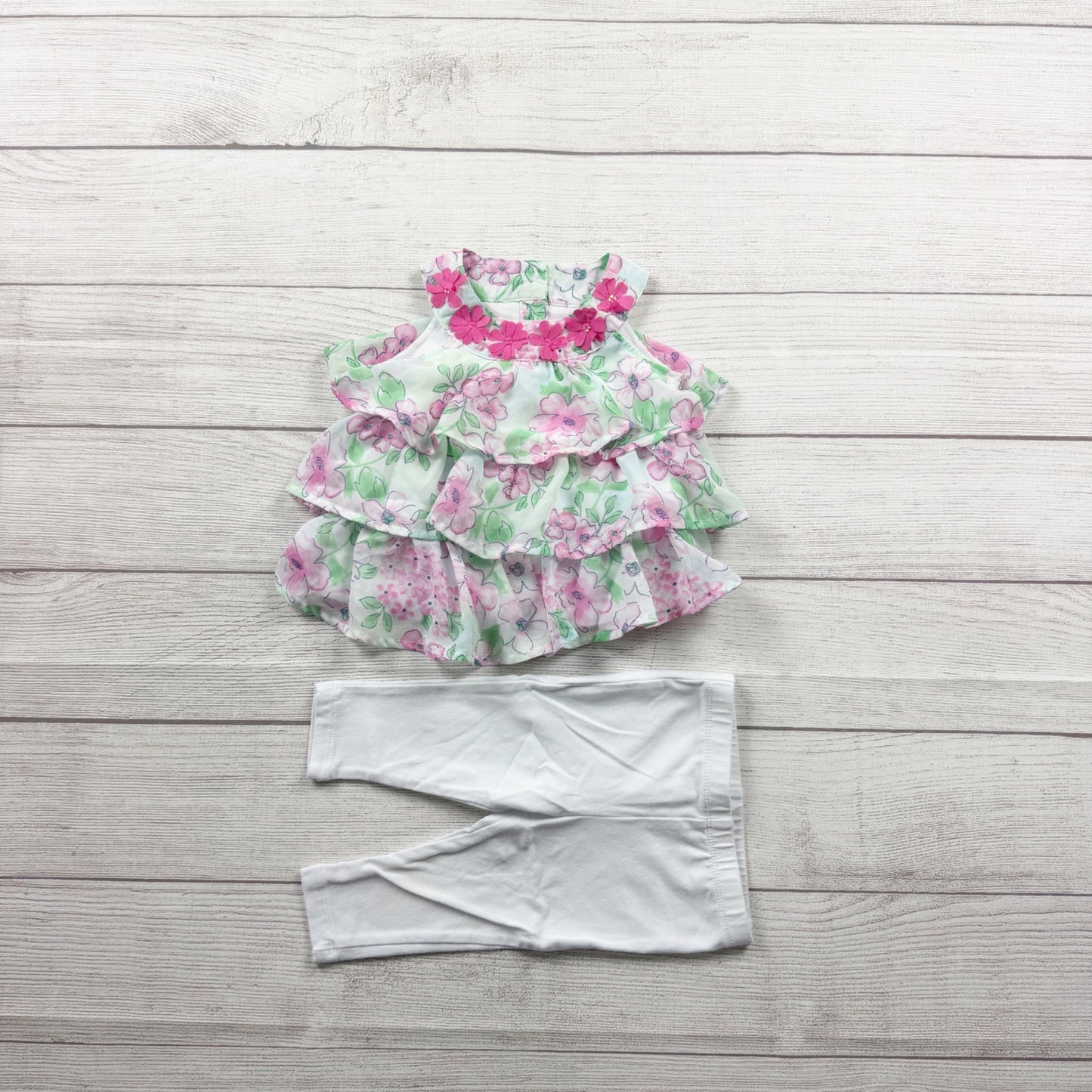 Kids Headquarters Baby Girl 2 Piece Outfit Floral Tunic Top Leggings 6-9 Months
