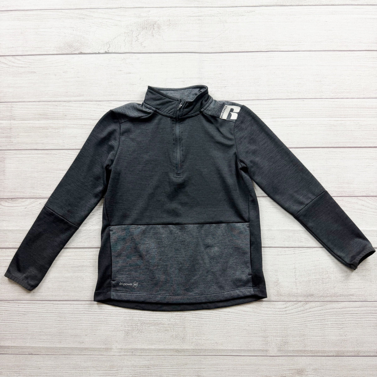 Russell Athletic Dripower 360 Boys Quarter Zip Pullover Black Heather M 8