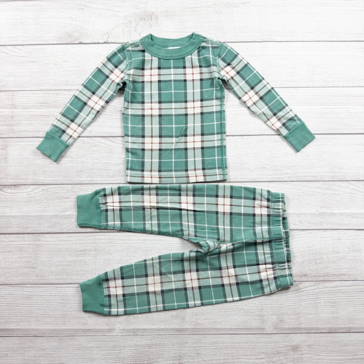 Hanna Andersson Toddler Pajama Set Green Plaid 2pc Long Sleeve PJ Set 3T