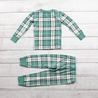 Hanna Andersson Toddler Pajama Set Green Plaid 2pc Long Sleeve PJ Set 3T