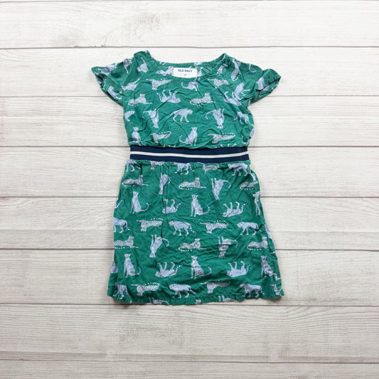 Old Navy Girls Green Cheetah Print Dress Elastic Waist Lightweight Casual XS 5