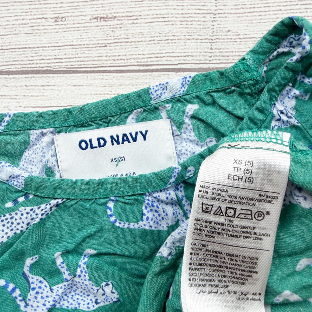 Old Navy Girls Green Cheetah Print Dress Elastic Waist Lightweight Casual XS 5