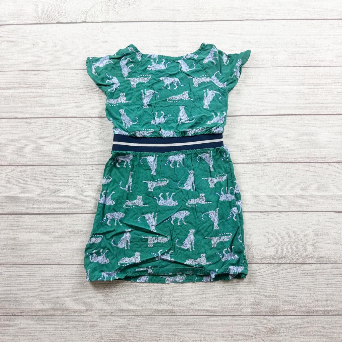Old Navy Girls Green Cheetah Print Dress Elastic Waist Lightweight Casual XS 5