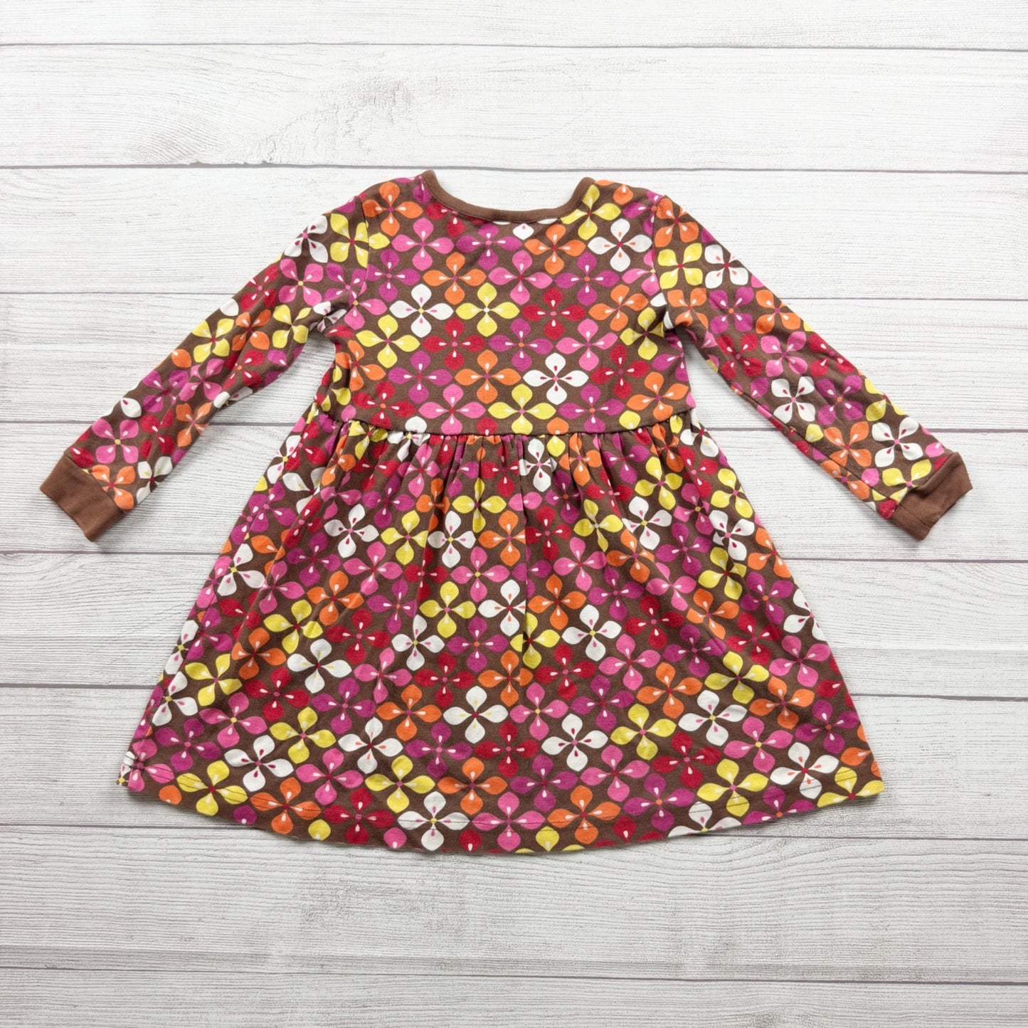 Hanna Andersson Girls Brown Floral Long Sleeve Button Cotton Dress 110 5
