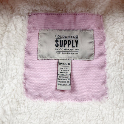 London Fog Girls Varsity Jacket Pink Sherpa Lined Bomber Zip Up NWT 5-6