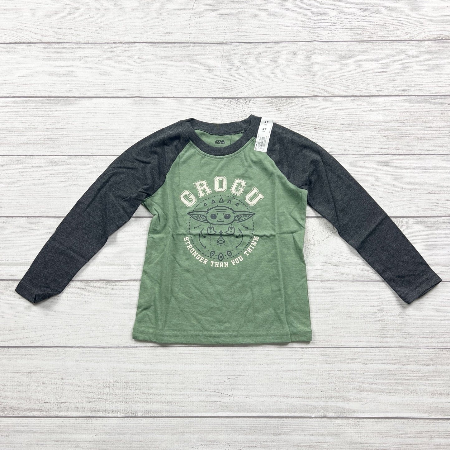 Star Wars Grogu Raglan Shirt Toddler Long Sleeve Tee “Grogu” Graphic NWT 4T