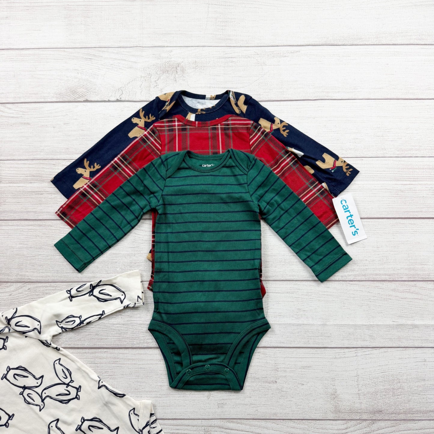 Carter’s Baby Boys Long Sleeve Bodysuits Penguin Moose 4-Pack NWT 3-6 Months