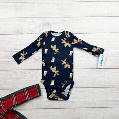 Carter’s Baby Boys Long Sleeve Bodysuits Penguin Moose 4-Pack NWT 3-6 Months