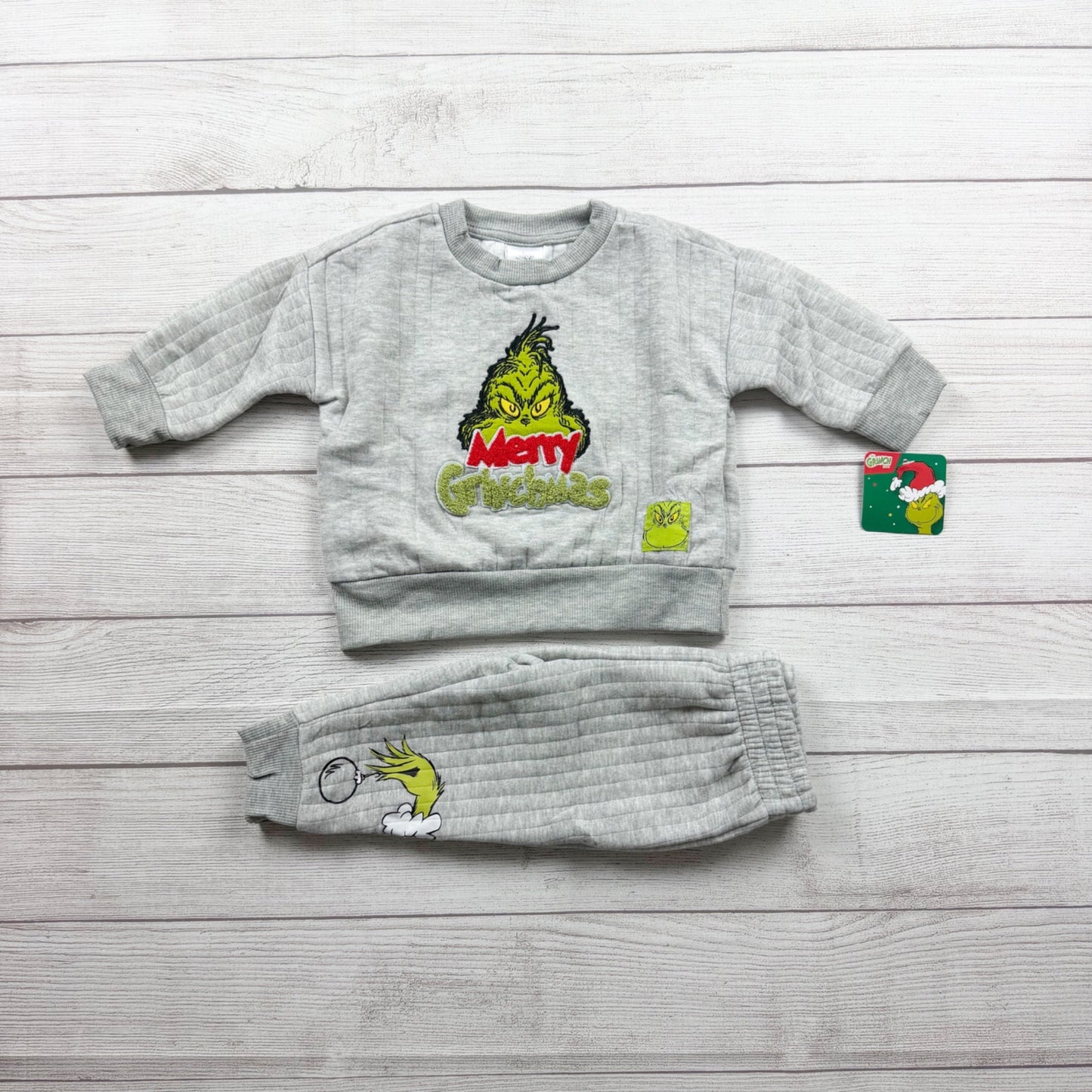Dr. Seuss The Grinch Baby Holiday Crewneck Sweatsuit Outfit NWT 9-12 Months
