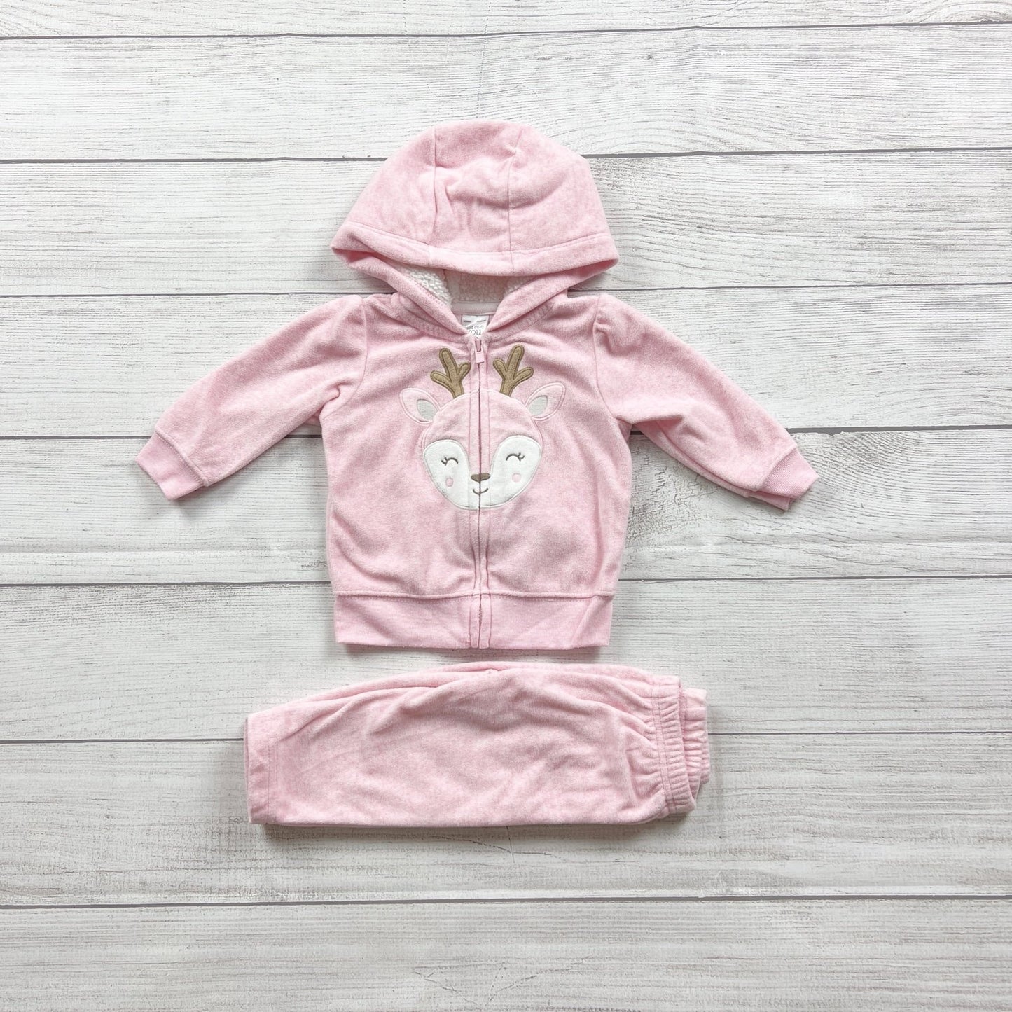 Carter's Baby 2 Piece Pink Hooded Outfit Set Deer Graphic 3-6 Months