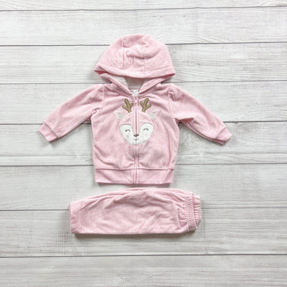 Carter's Baby 2 Piece Pink Hooded Outfit Set Deer Graphic 3-6 Months