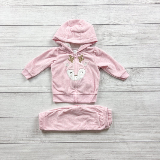 Carter's Baby 2 Piece Pink Hooded Outfit Set Deer Graphic 3-6 Months