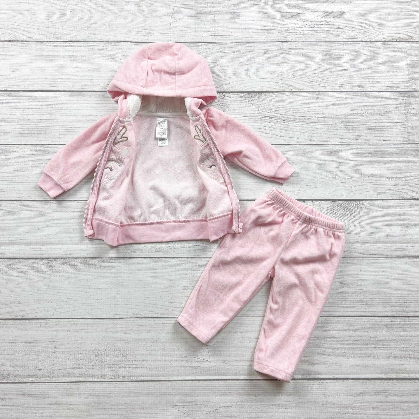 Carter's Baby 2 Piece Pink Hooded Outfit Set Deer Graphic 3-6 Months
