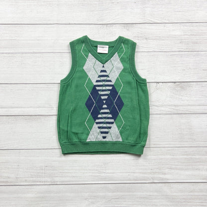 Hanna Andersson Kids Sweater Vest Green Argyle Knit V-Neck Pullover 4