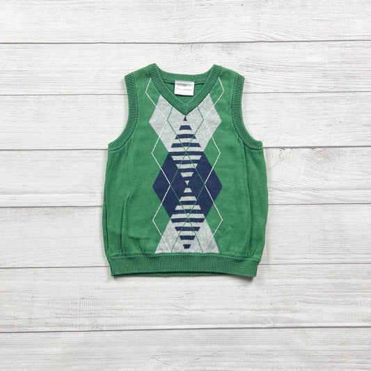Hanna Andersson Kids Sweater Vest Green Argyle Knit V-Neck Pullover 4