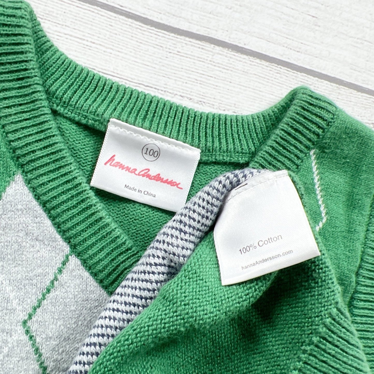 Hanna Andersson Kids Sweater Vest Green Argyle Knit V-Neck Pullover 4