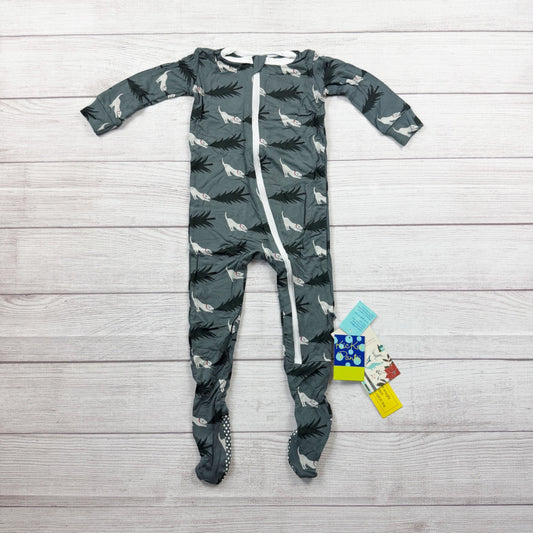 Kickee Pants Baby Footed Pajamas Zip Front Dog Tree Print Gray NWT 18-24 Months