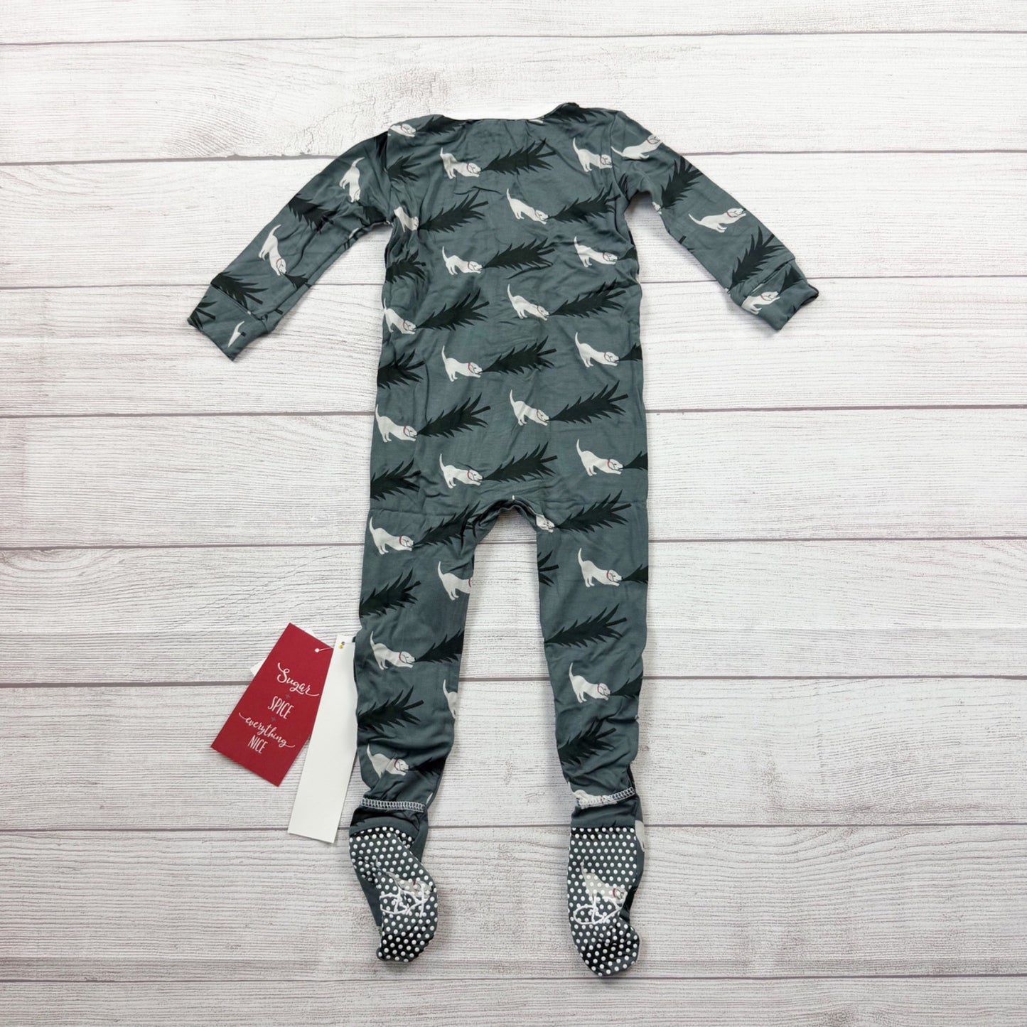 Kickee Pants Baby Footed Pajamas Zip Front Dog Tree Print Gray NWT 18-24 Months
