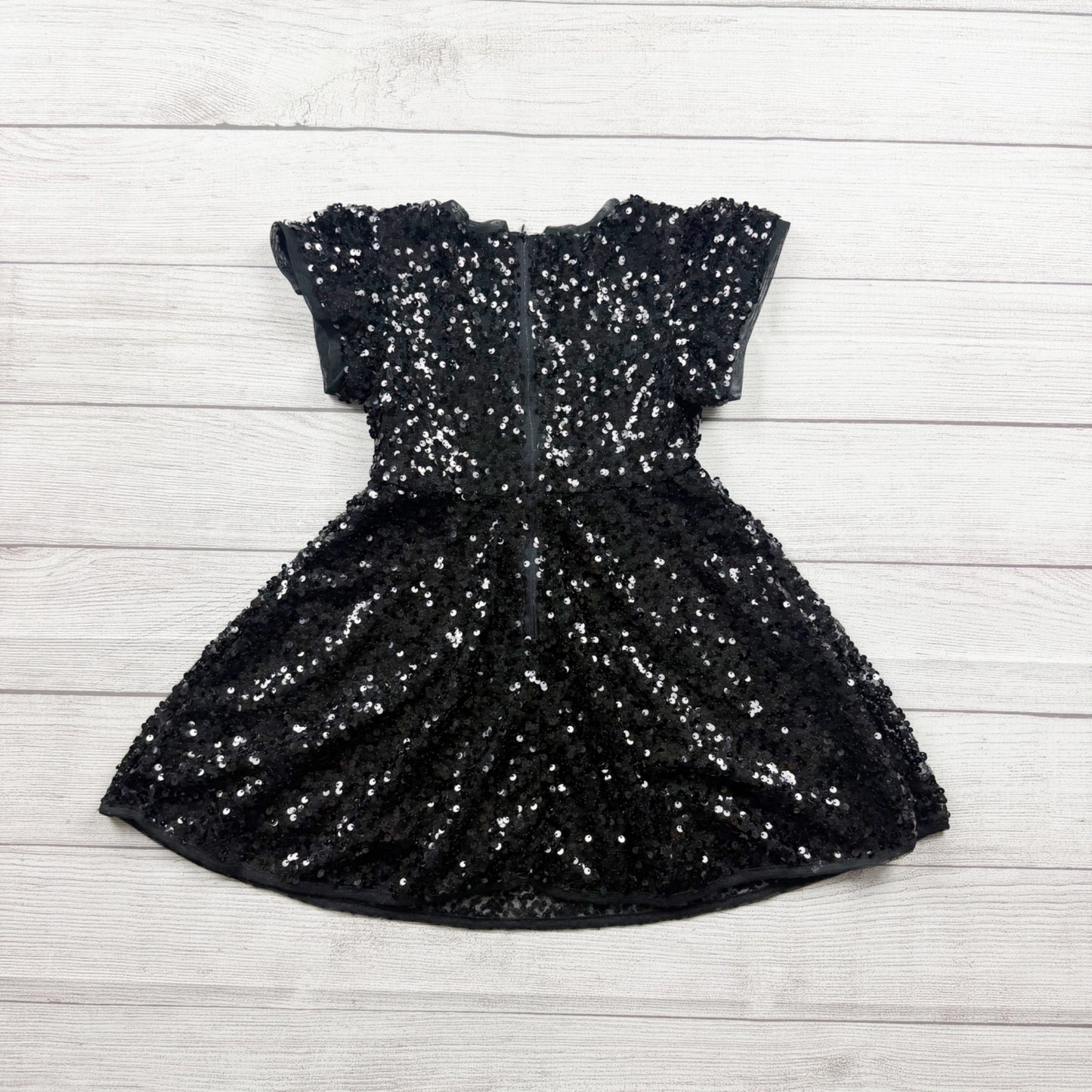 Cat & Jack Girls Sequin Dress Black Sparkly Party Dress Short Sleeve XS 4-5
