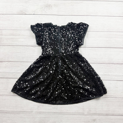 Cat & Jack Girls Sequin Dress Black Sparkly Party Dress Short Sleeve XS 4-5