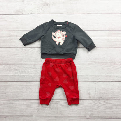 Cat & Jack Baby Outfit Cupid Dino Sweatshirt Heart Pants Set 0-3 Months