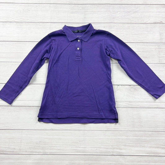 Lands’ End Kids Purple Long Sleeve Polo Shirt Cotton Collared Top S 7-8