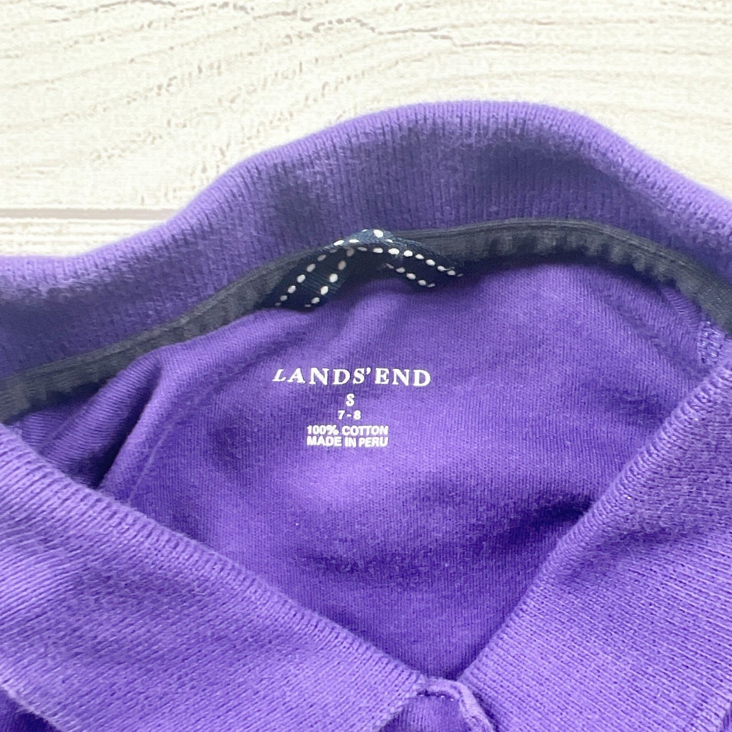 Lands’ End Kids Purple Long Sleeve Polo Shirt Cotton Collared Top S 7-8