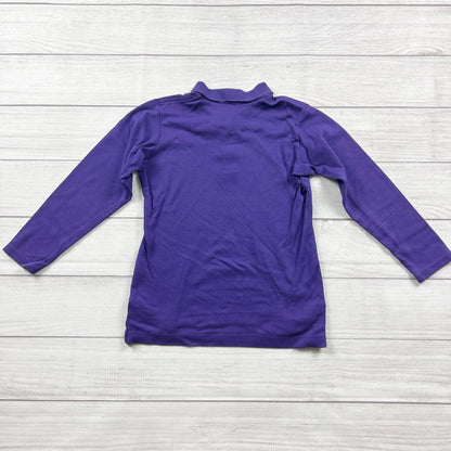 Lands’ End Kids Purple Long Sleeve Polo Shirt Cotton Collared Top S 7-8