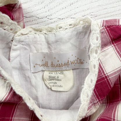 Well Dressed Wolf Girls Pink Plaid Sleeveless Cotton Dress Lace Trim 6