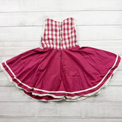 Well Dressed Wolf Girls Pink Plaid Sleeveless Cotton Dress Lace Trim 6