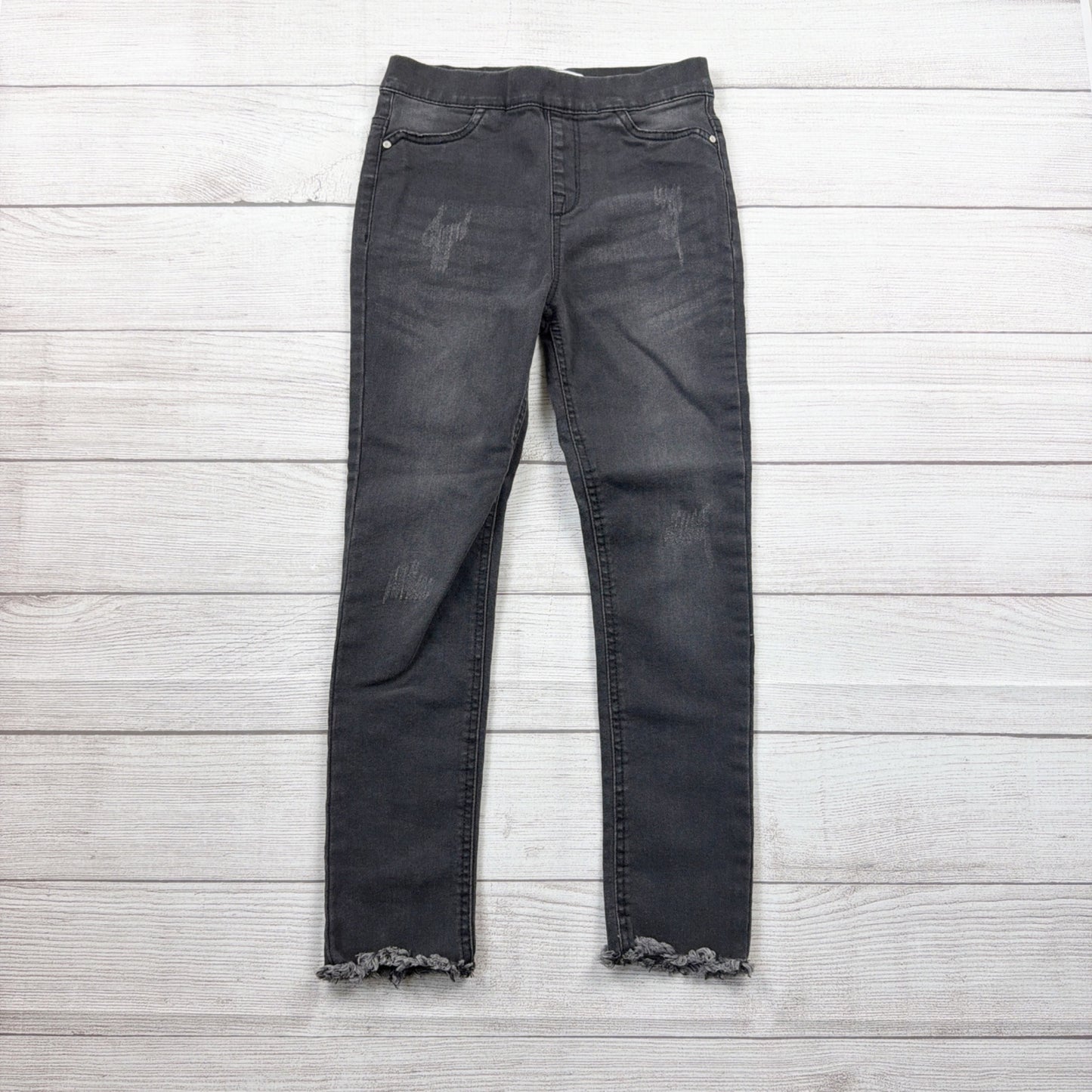 Denim Co Black Distressed Jeggings Girls Elastic Waist Frayed Hem 9-10