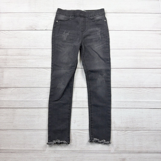 Denim Co Black Distressed Jeggings Girls Elastic Waist Frayed Hem 9-10