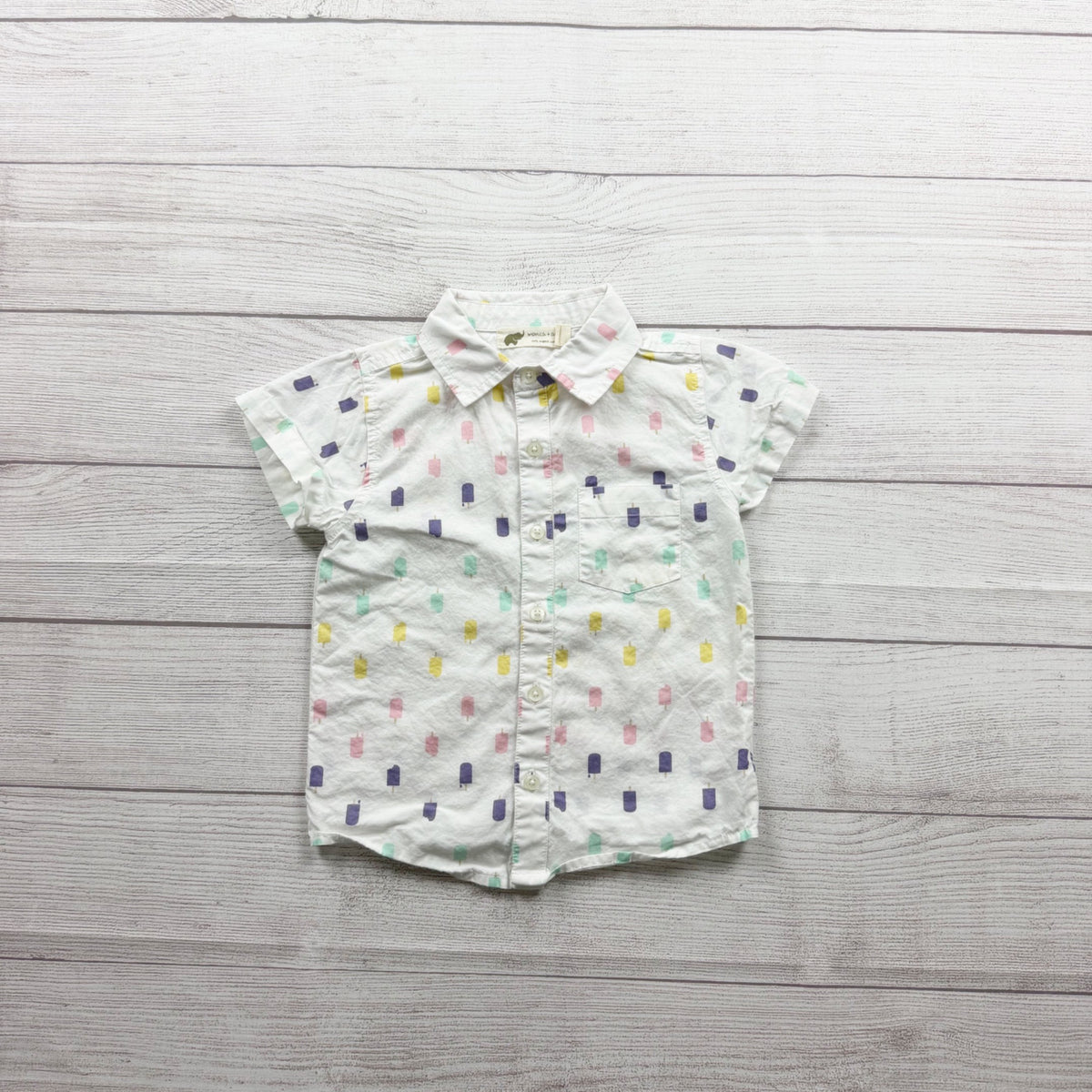 Monica + Andy Organic Cotton Popsicle Print Short Sleeve Button Up Shirt 3T