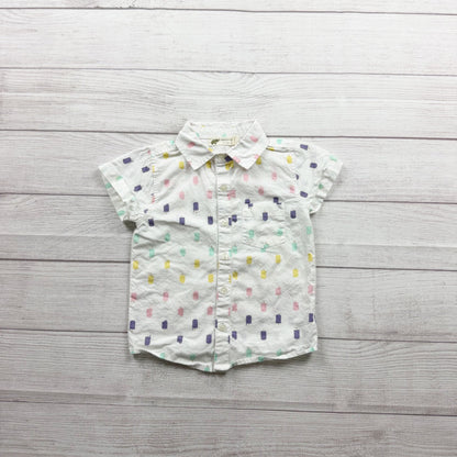 Monica + Andy Organic Cotton Popsicle Print Short Sleeve Button Up Shirt 3T