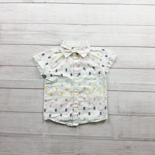 Monica + Andy Organic Cotton Popsicle Print Short Sleeve Button Up Shirt 3T