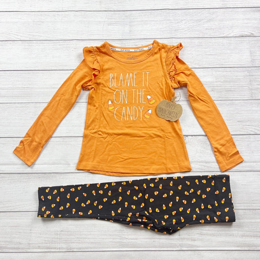 Rae Dunn Girls "Blame It On The Candy" Halloween Outfit Candy Leggings NWT 6X