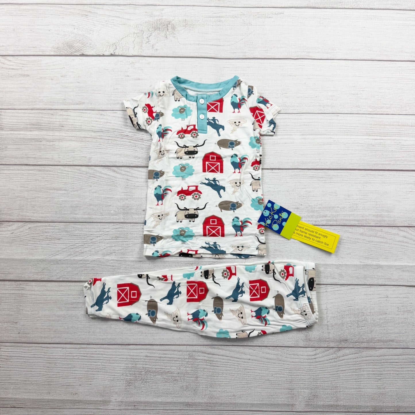 KicKee Pants Kids Farm Print Two Piece Pajama Set Snug Fit Bamboo Blend NWT 2T