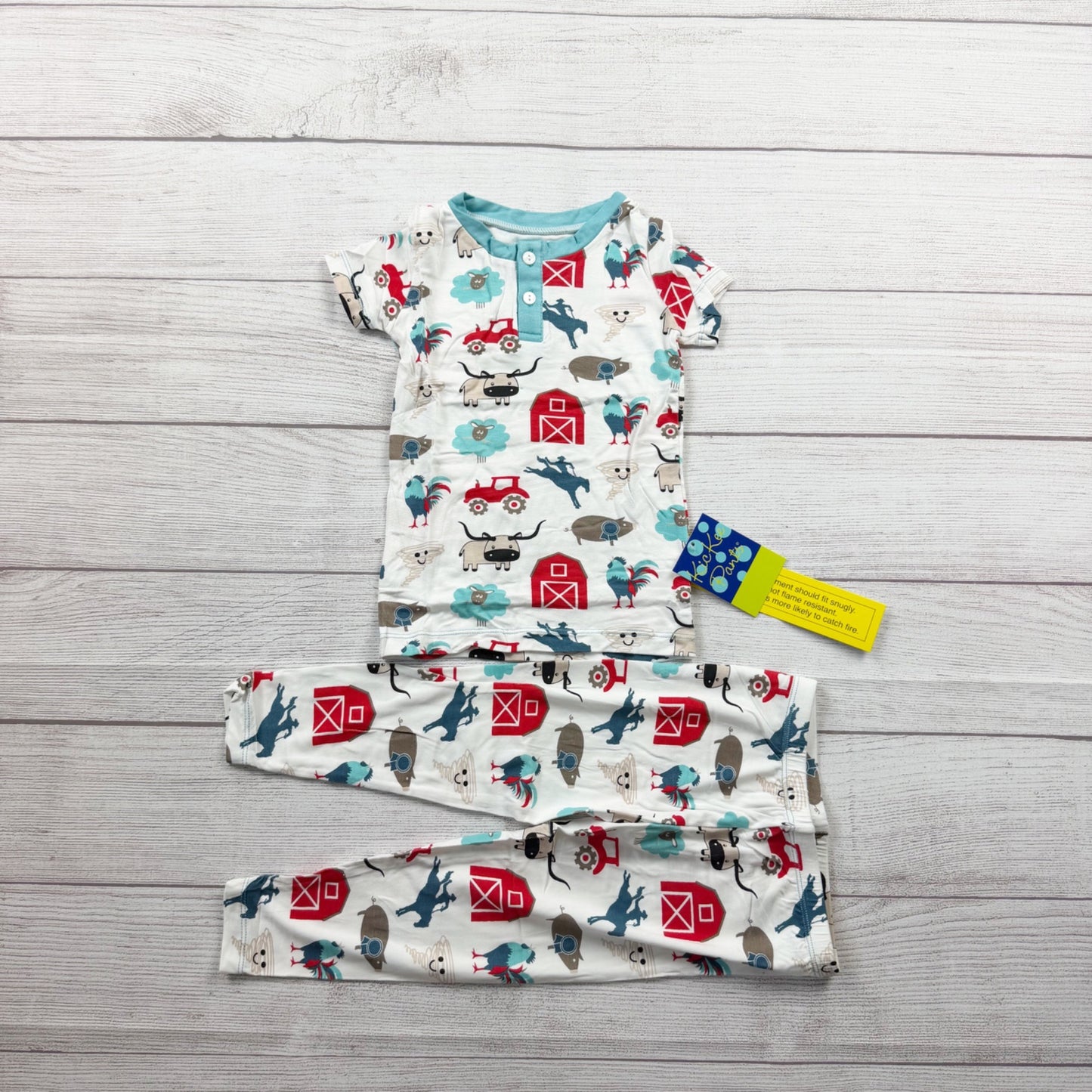 KicKee Pants Kids Farm Print Two Piece Pajama Set Snug Fit Bamboo Blend NWT 2T