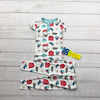 KicKee Pants Kids Farm Print Two Piece Pajama Set Snug Fit Bamboo Blend NWT 2T