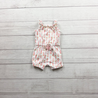 Just One You Carter's Seahorse Romper Baby Girl Pink Gold Sleeveless 3-6 Months